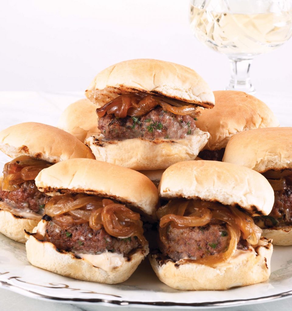 Mini Burgers with Spicy Mayo and Caramelized Onions - Allergic Living